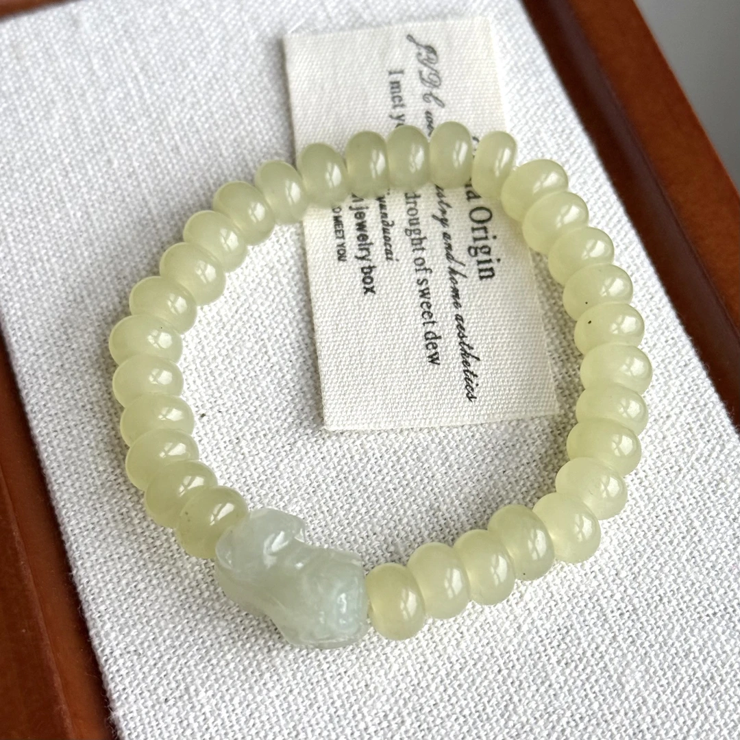 D14和田玉貔貅8mm算盘珠DIY百搭国风复古冰透轻奢气质手串