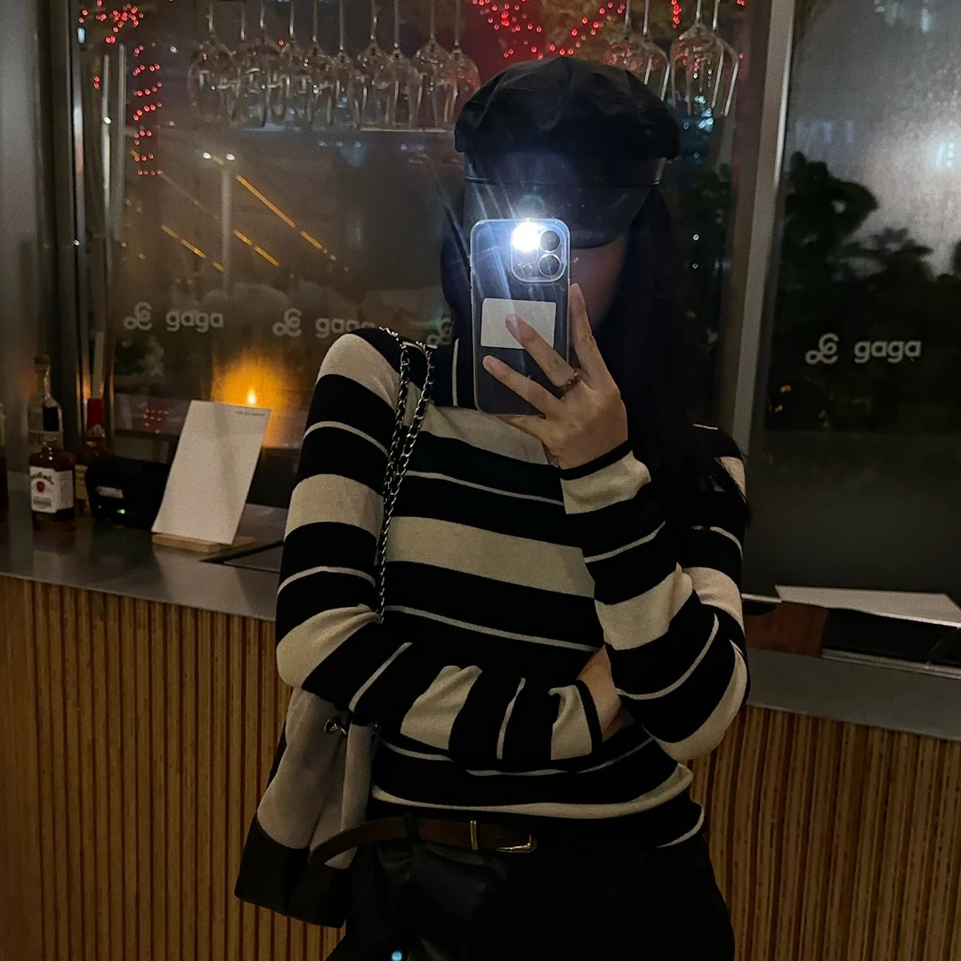 【条纹日记】羊毛上衣轻奢慵懒风条纹针织薄款长袖衫Y868