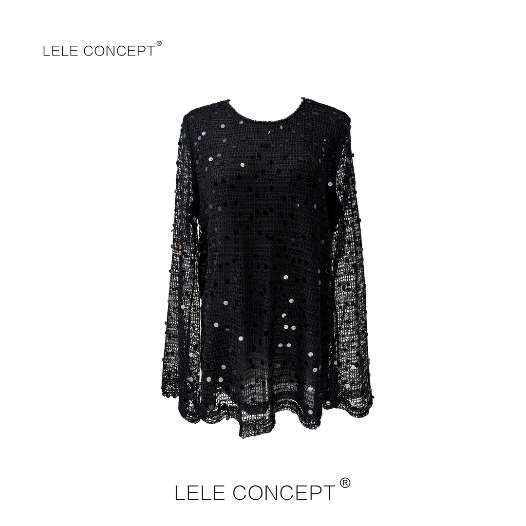 LELE CONCEPT 时尚优雅性感小众镂空亮片网衫上衣S0741