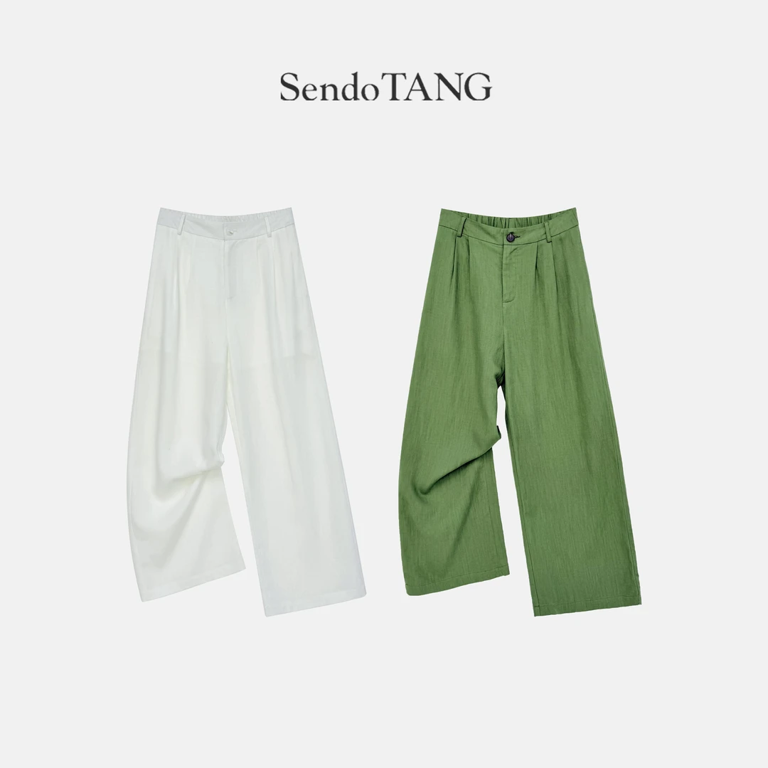 亚麻阔腿裤【绿茵】胖多女装新款时尚高级感百搭高腰显瘦休闲裤