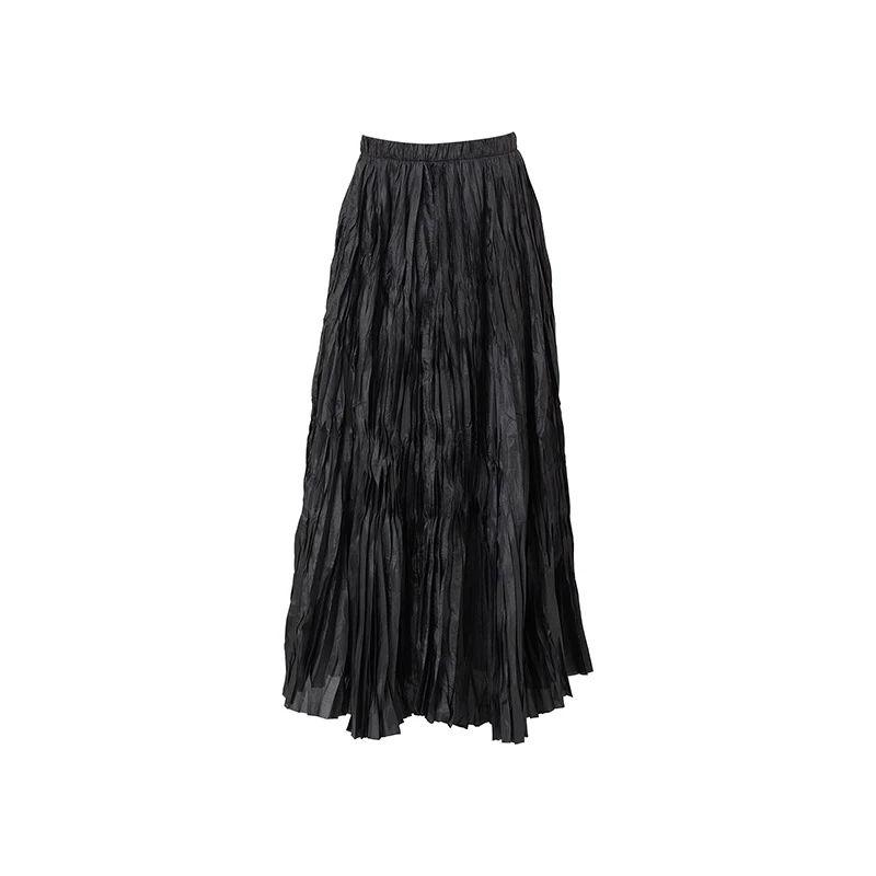 【An】2025新款复古高级感褶皱黑色半身裙女春秋季垂坠感