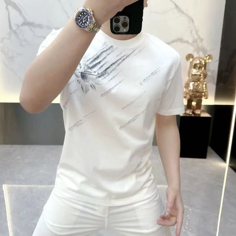 2025夏季爆款欧货轻奢高品质潮流印花伊力特针织时尚短袖T恤