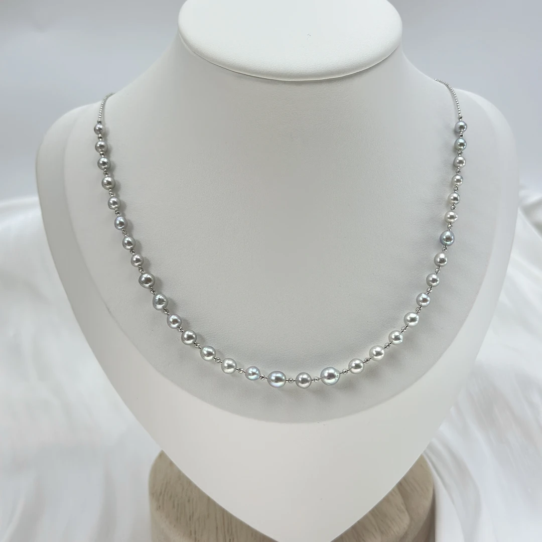 【半径】akoya 银蓝 3-4.5mm 18k白金 海水珍珠项圈