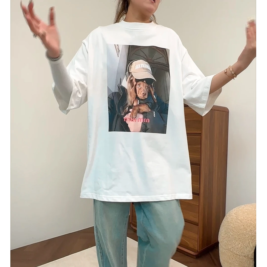 【林南南】圆领印花图案字母短袖T恤休闲宽松潮流时尚681026