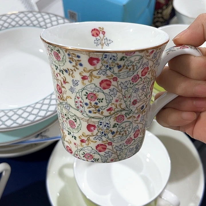 瓷片微瑕骨瓷马克杯山茶花一个