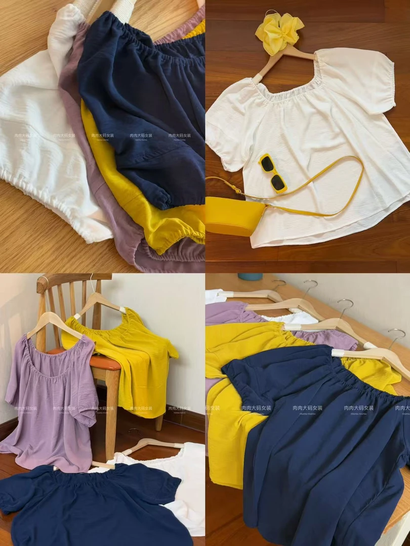 2965#【海岸椰梦】方领褶皱显瘦减龄短袖娃娃衫