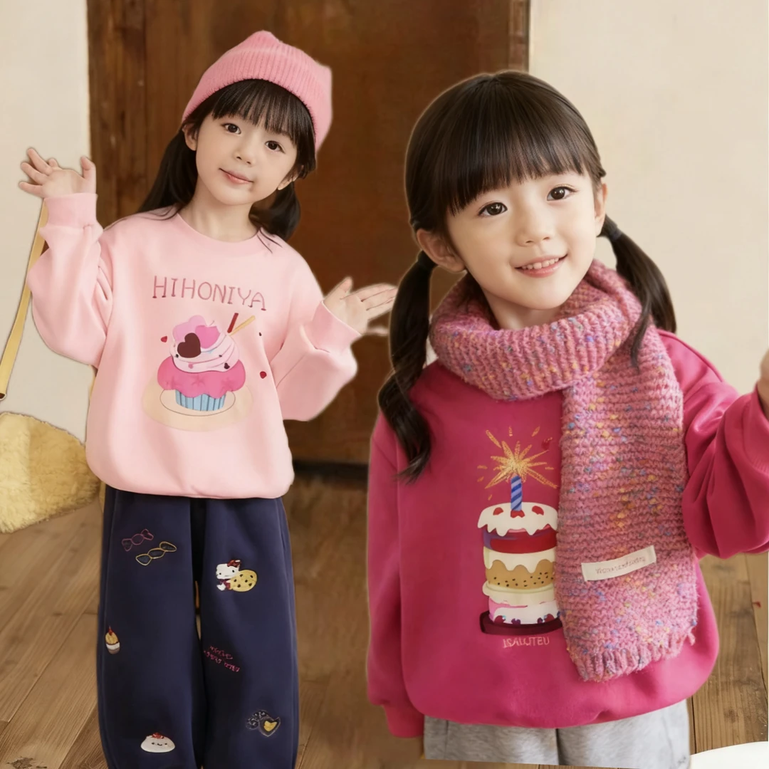 2025新款女婴童甜美加绒蛋糕卫衣时尚