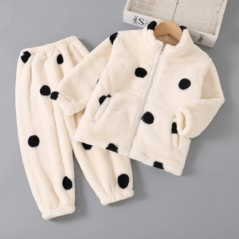 儿童秋冬季法兰绒睡衣男童男孩珊瑚绒款女童宝宝家居服加厚套装