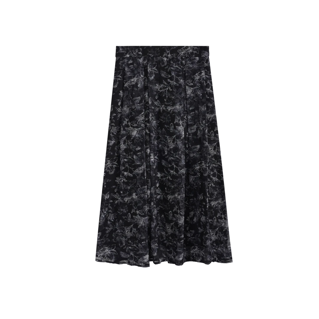 【双姐】南韩纱几何提花A字摆半裙松紧腰伞裙带口袋中长裙5003