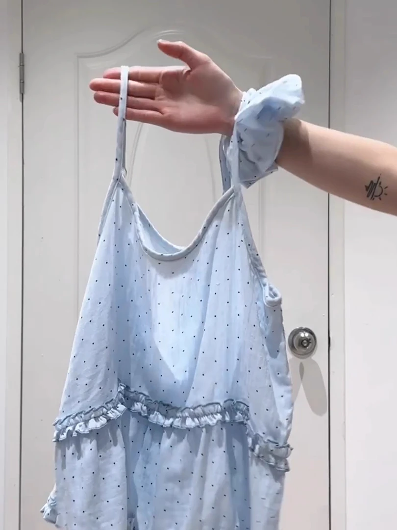 【DMXJ大梦想家】甜美少女波点吊带短裤睡衣女款夏季宽松家居服套装