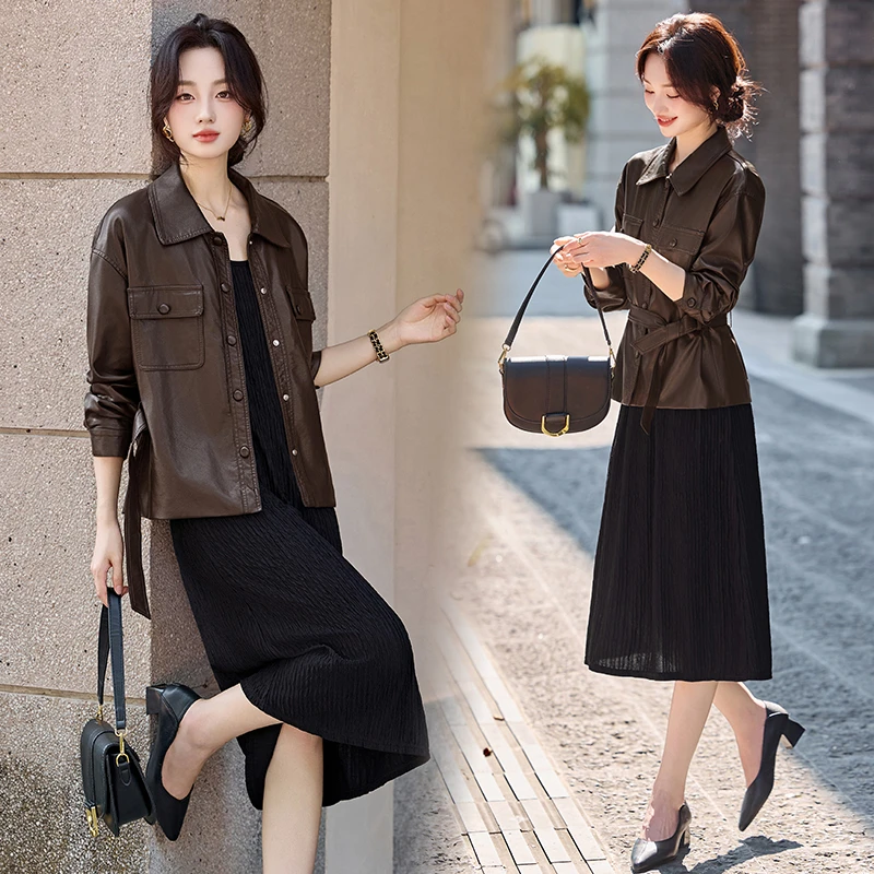 时尚套装裙2025秋新款外套吊带连衣裙两件套少女椰子禅意仙气飘飘