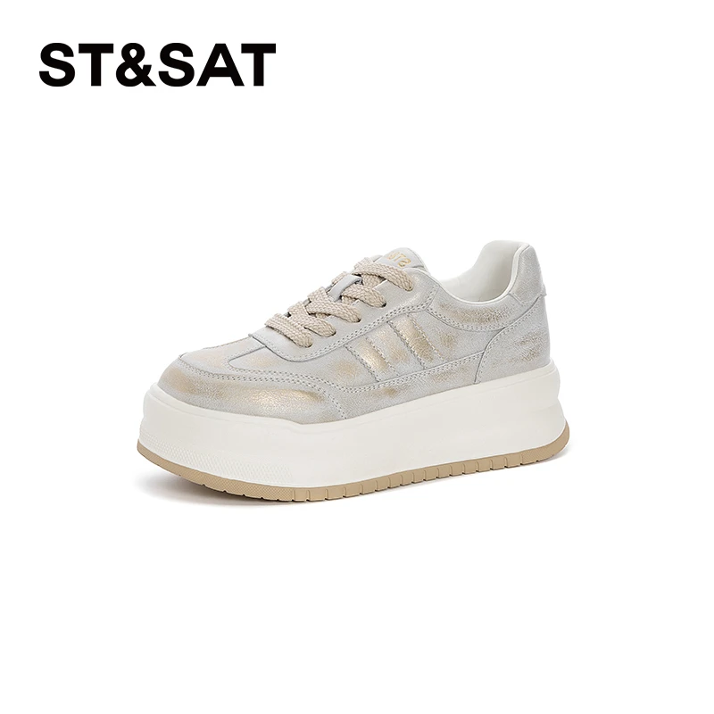 星期六厚底休闲鞋女2025春新款圆头系带复古百搭舒适透气运动鞋Z