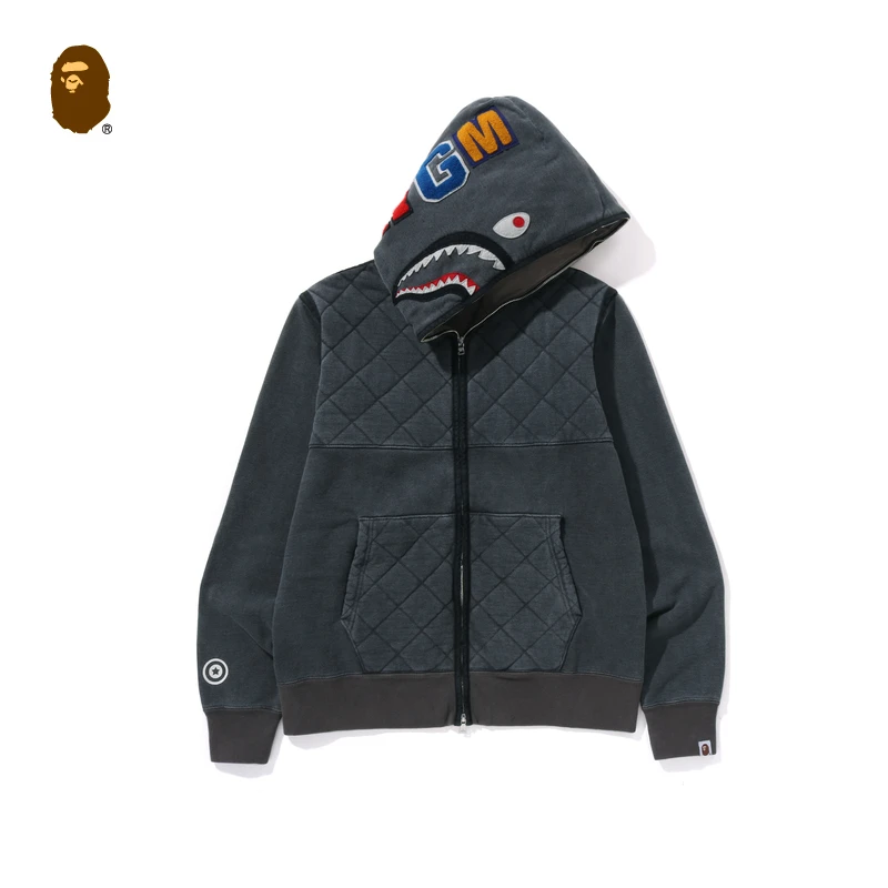 BAPE男装24秋冬旭日猿人刺绣菱格绗缝线鲨鱼卫衣开衫X15003N