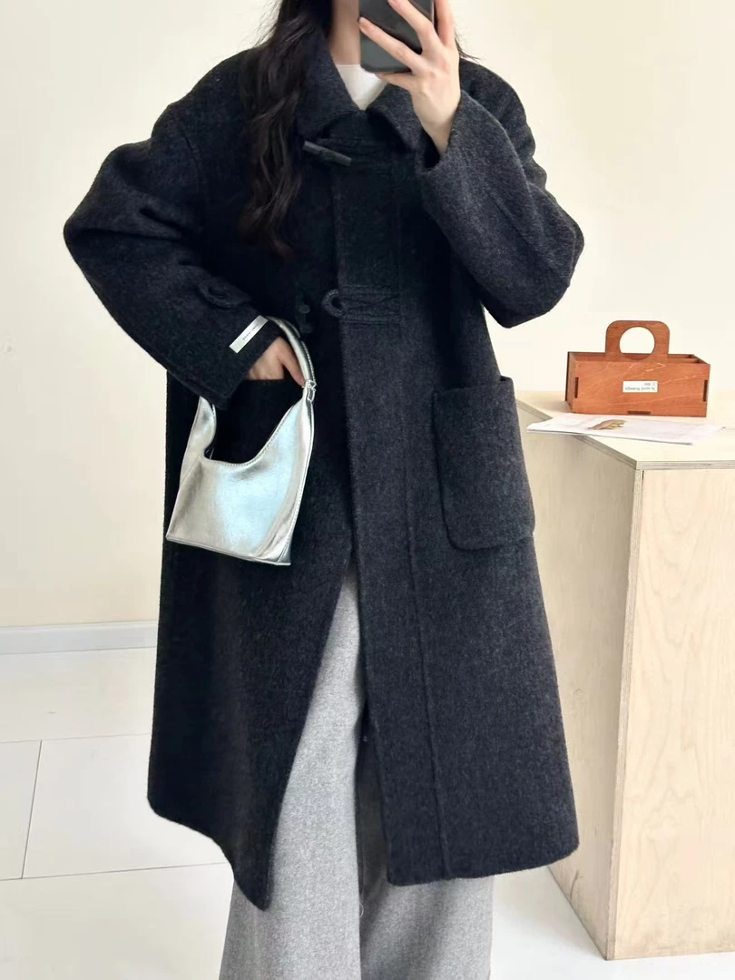 新款韩版双面羊毛大衣女中长款大衣