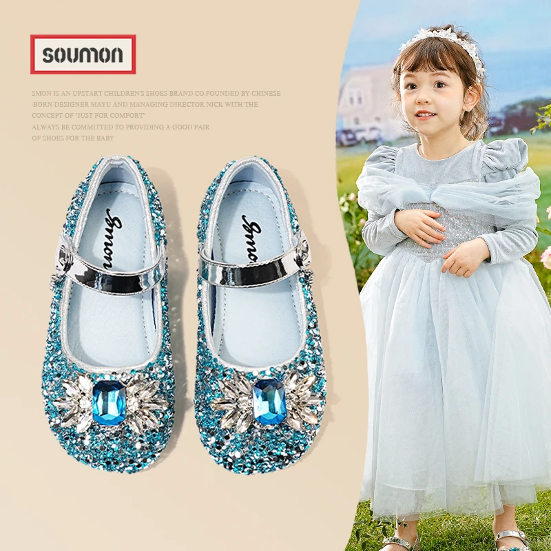 特价儿童皮鞋春秋款中大童单鞋女童烫钻水晶公主鞋配礼服小女孩演