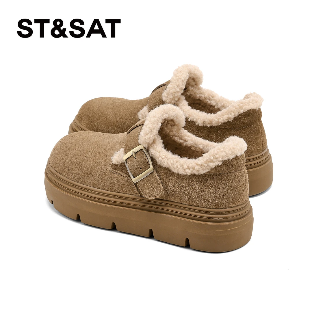 星期六全包勃肯鞋女2025款冬季加绒厚底保暖大棉鞋舒适防滑毛毛鞋