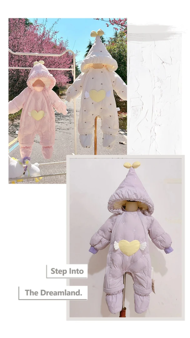 星光鱼2025刺绣爱心天使羽绒外出服婴儿羽绒连体爬服秋冬加厚保暖