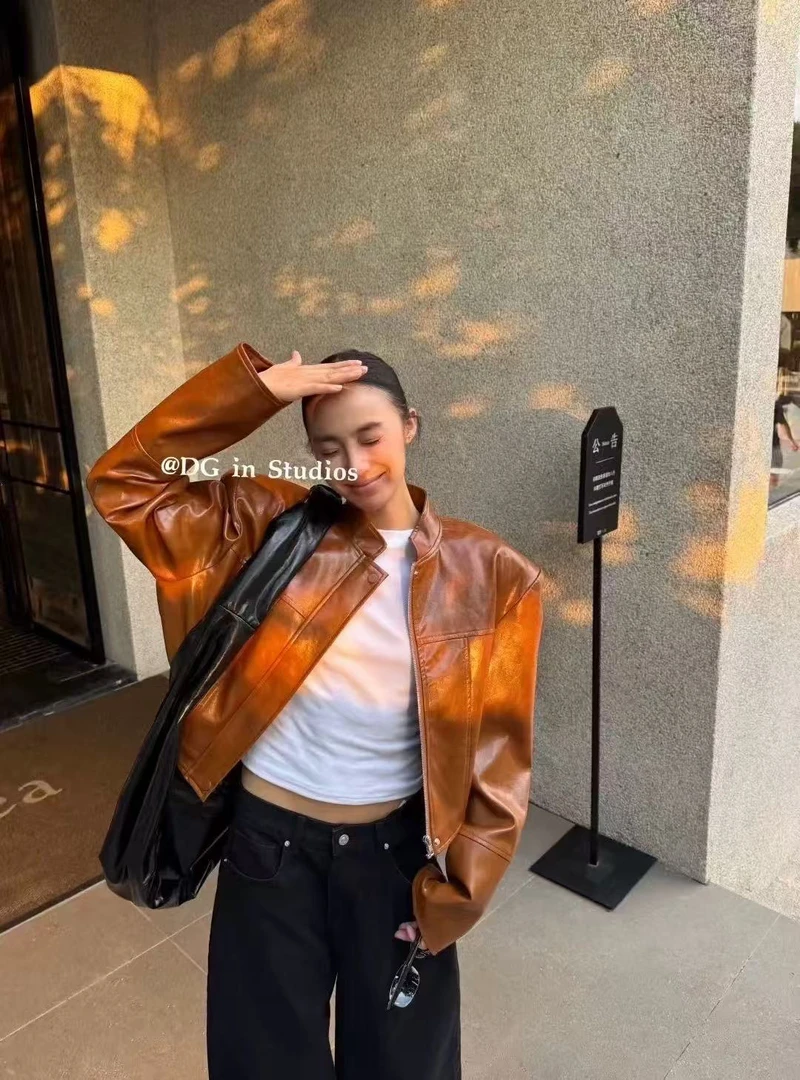 DG正品早秋新款 很洋气的百搭洋气的版型皮夹克外套女