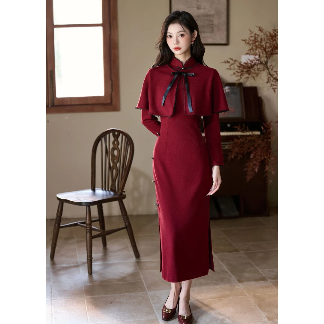 新中式晨袍礼服女2025新款新娘国风订婚红色两件套改良旗袍敬酒服