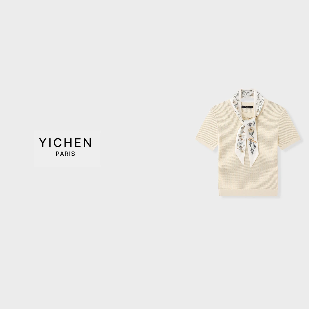 YC 老钱风系带装饰镂空极简针织短袖-6184