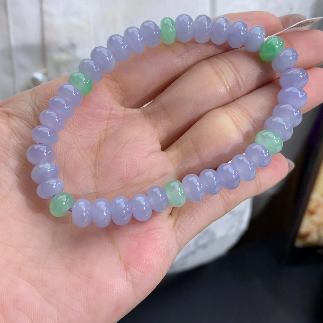 翡翠未镶嵌手串卡7-8冰胶紫鼓珠手串