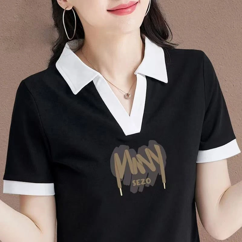 韩版显瘦百搭上衣2025夏季新款女士短袖翻领polo时尚洋气妈妈T恤