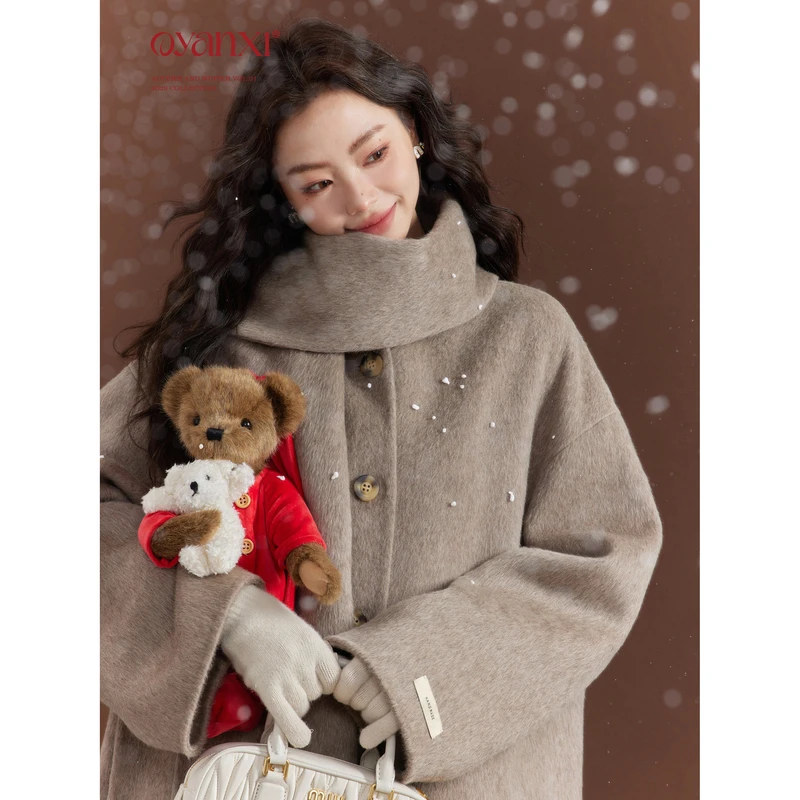 万万【清清】《韩式美女》法式纯色单排扣长袖外套冬季宽松显瘦毛衣