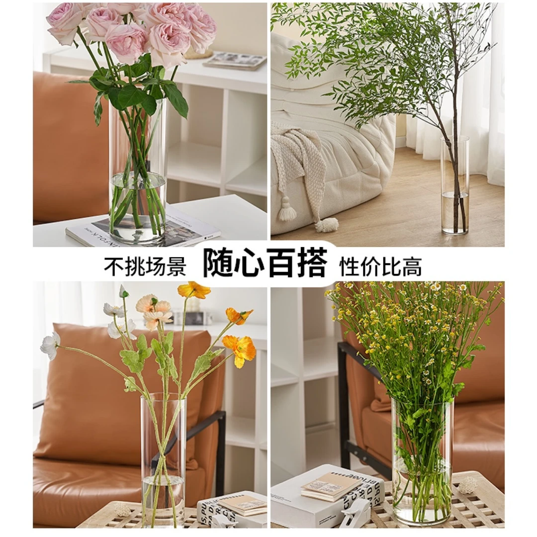 亚克力直筒花瓶水培插花装饰客厅可养富贵竹防摔设计