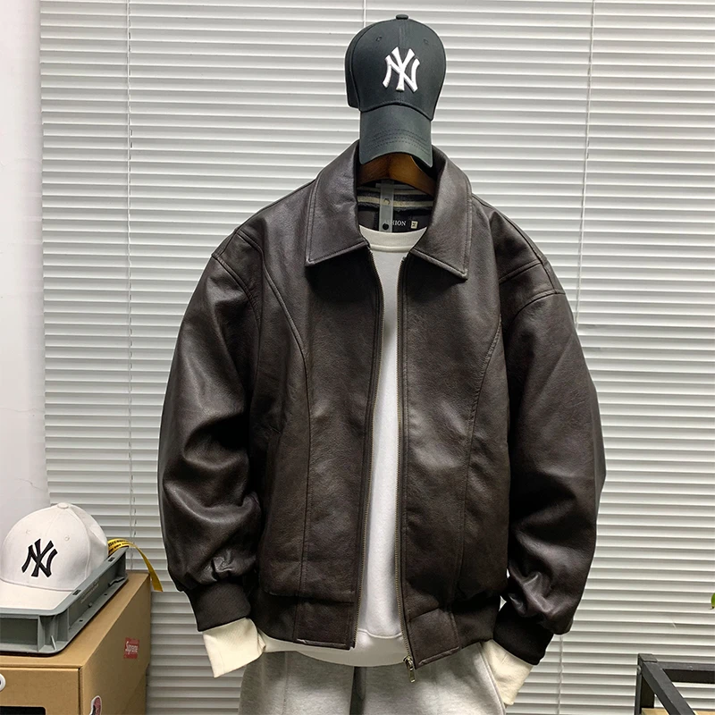 皮衣夹克男士2025春秋新款潮牌痞帅翻领机车服休闲宽松百搭PU外套