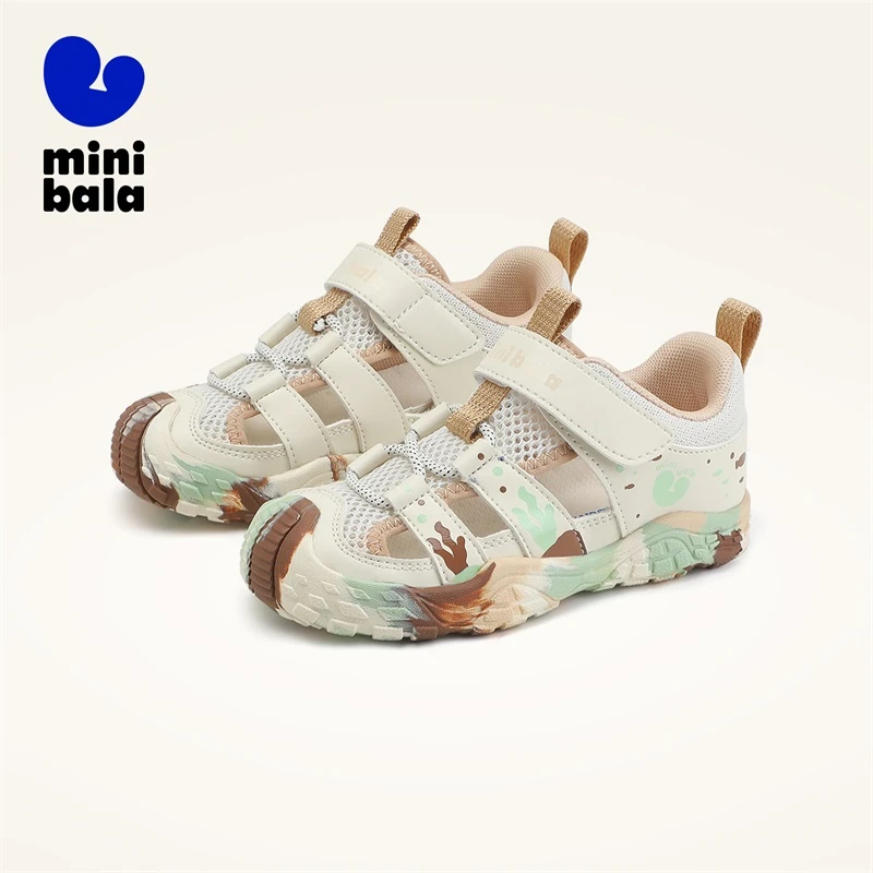 迷你巴拉巴拉新款儿童夏季鞋子男童迷彩凉鞋宝宝外出镂空透气网鞋
