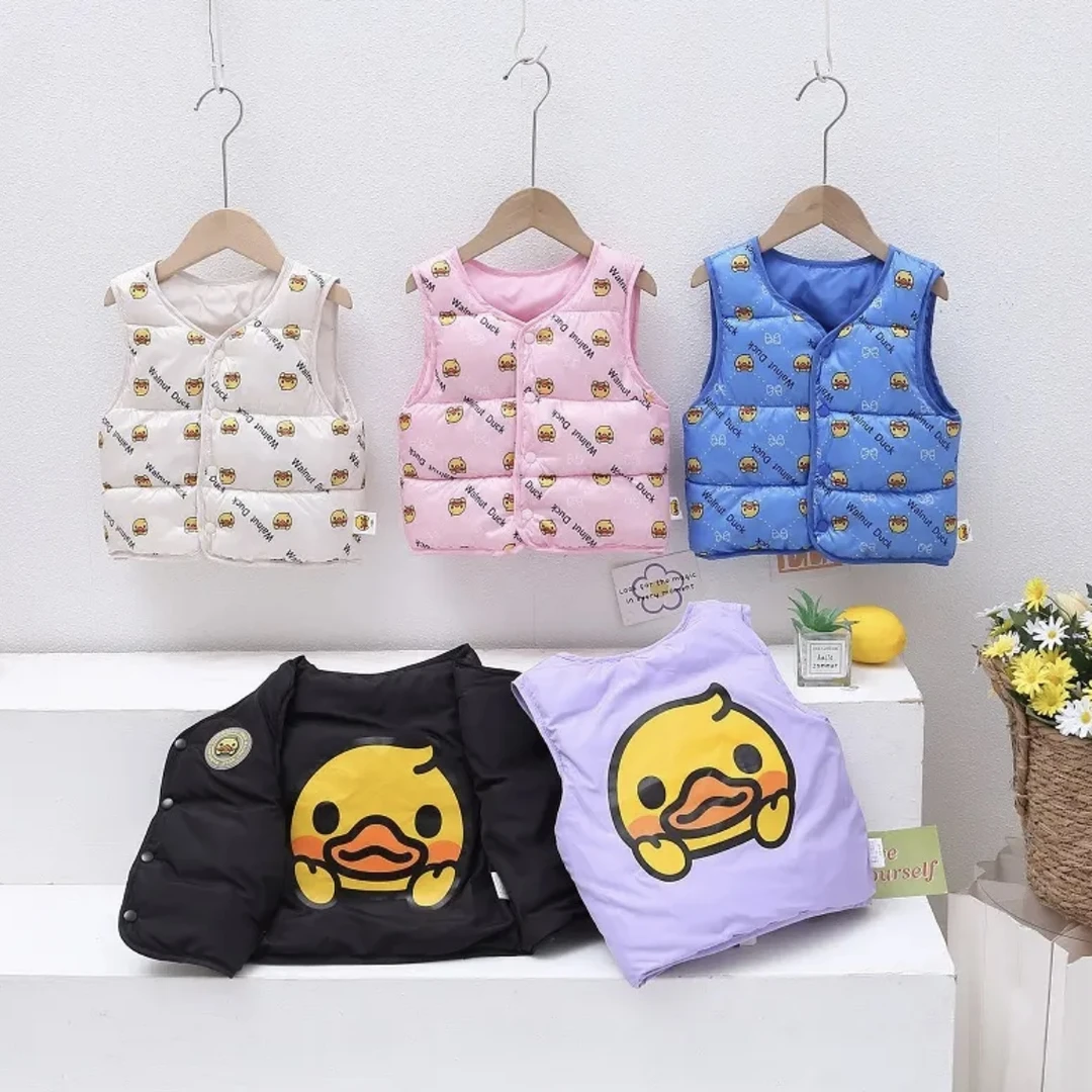 小丫鸭秋冬儿童棉服棉马甲双面穿中小童男女童卡通保暖背心