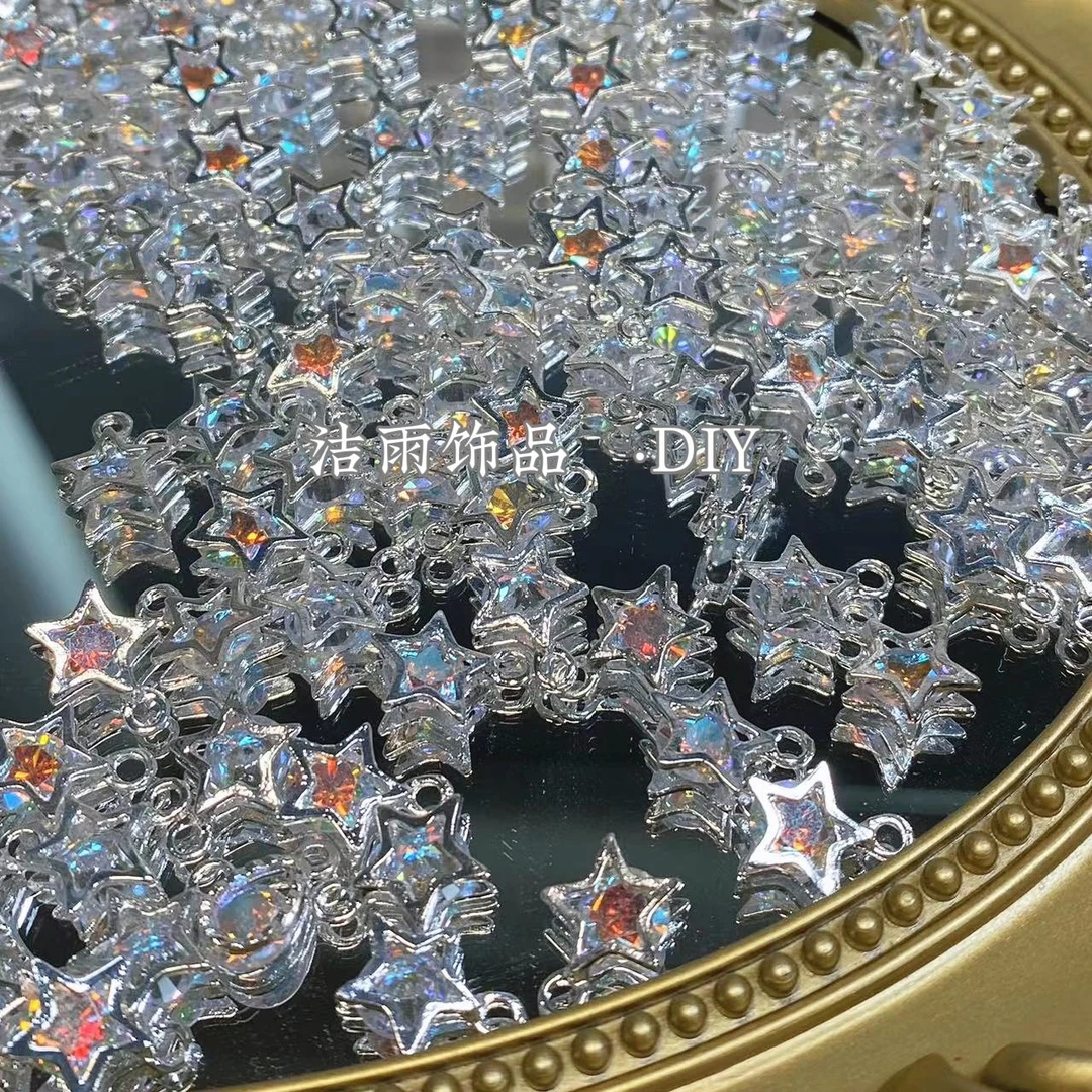 (洁雨饰品 DIY)  P819  “星星” 银彩虹锆石小提溜diy挂坠配件