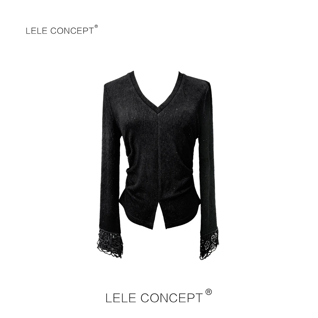 LELE CONCEPT丨都市轻奢显瘦V领前开叉上衣S0880