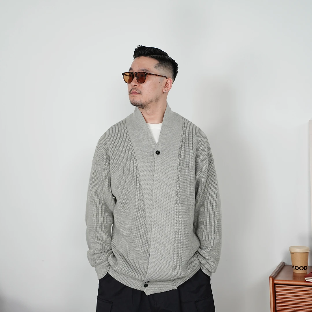 25FW重磅简约高级小众道袍毛衣开衫秋冬休闲复古宽松百搭外套