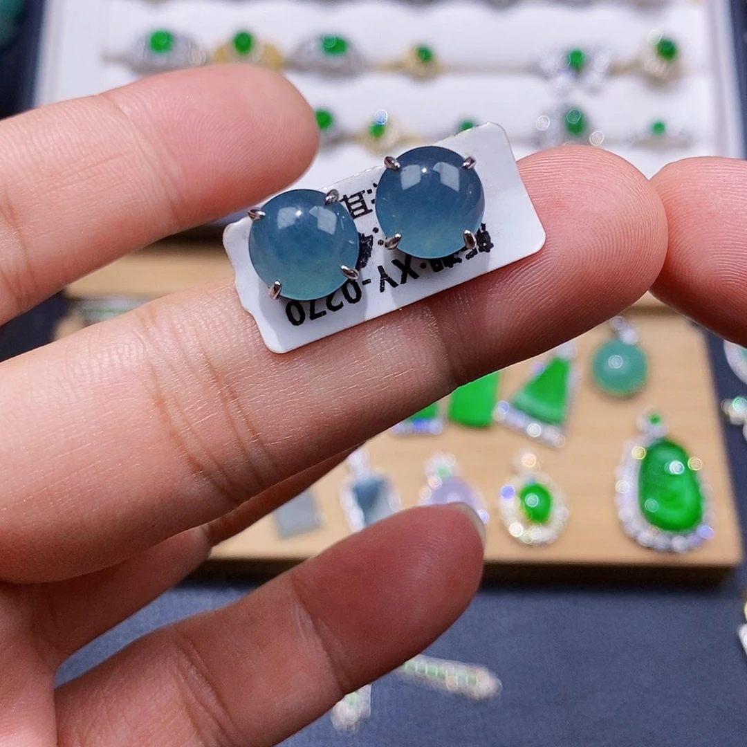 银S925镶嵌翡翠耳饰e w