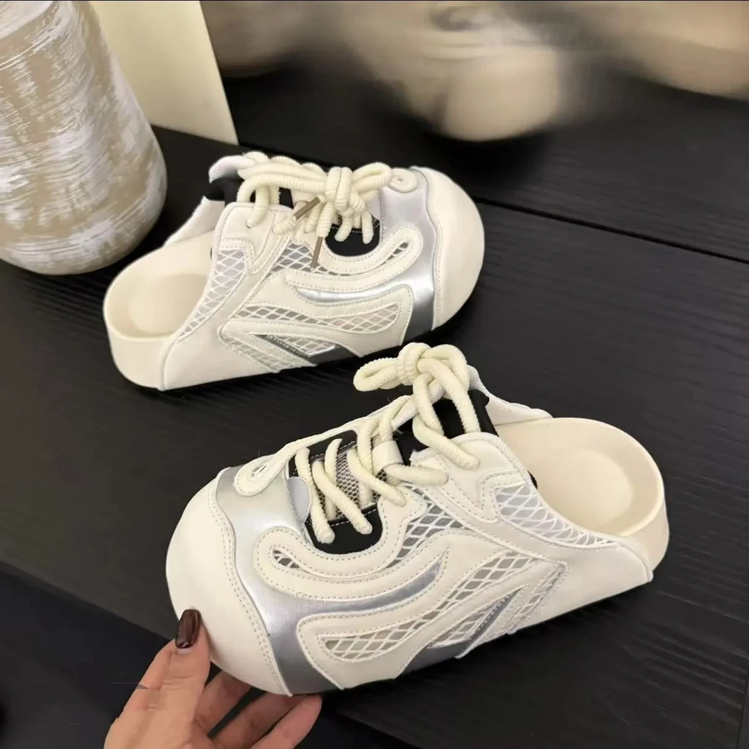 厚底拖鞋女2025夏季新款黄色网面包头半拖韩版网红款时尚高级百搭