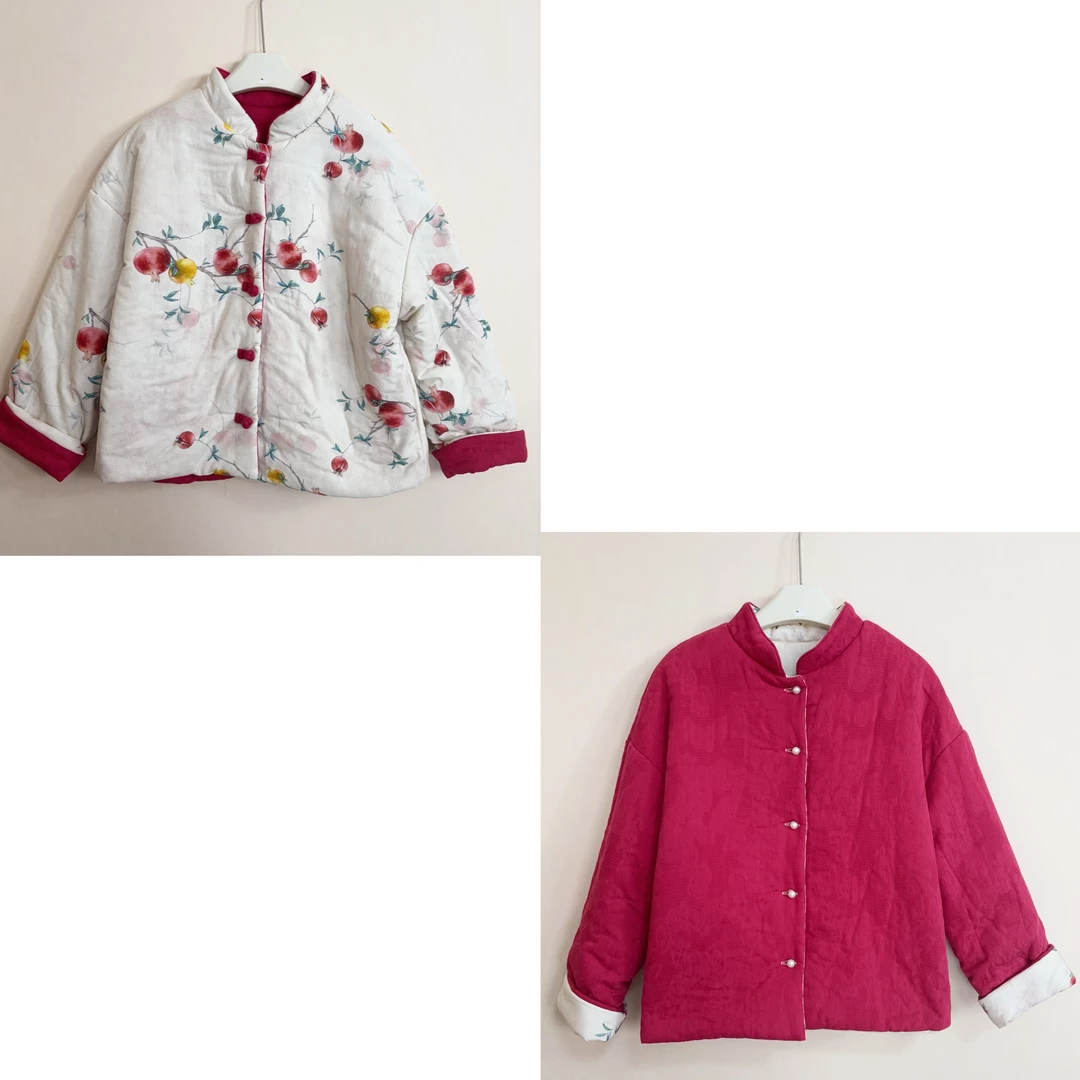 双面穿新中式夹棉加厚棉服国风宽松小棉袄外套女士高品质