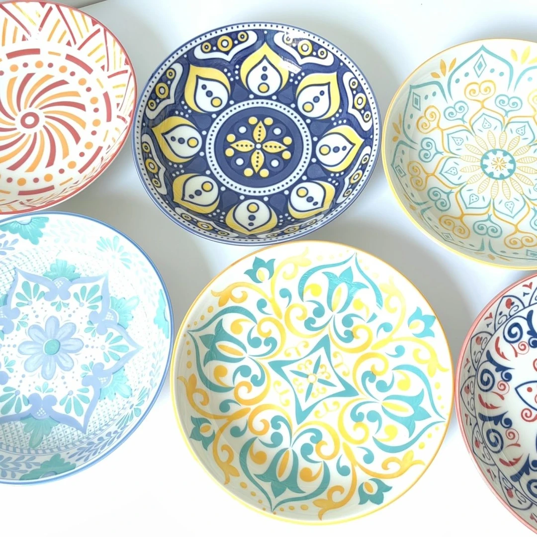 日式4个coulorful欧式釉下彩盘碟子菜碟汤盘瓷盘创意圆盘菜盘