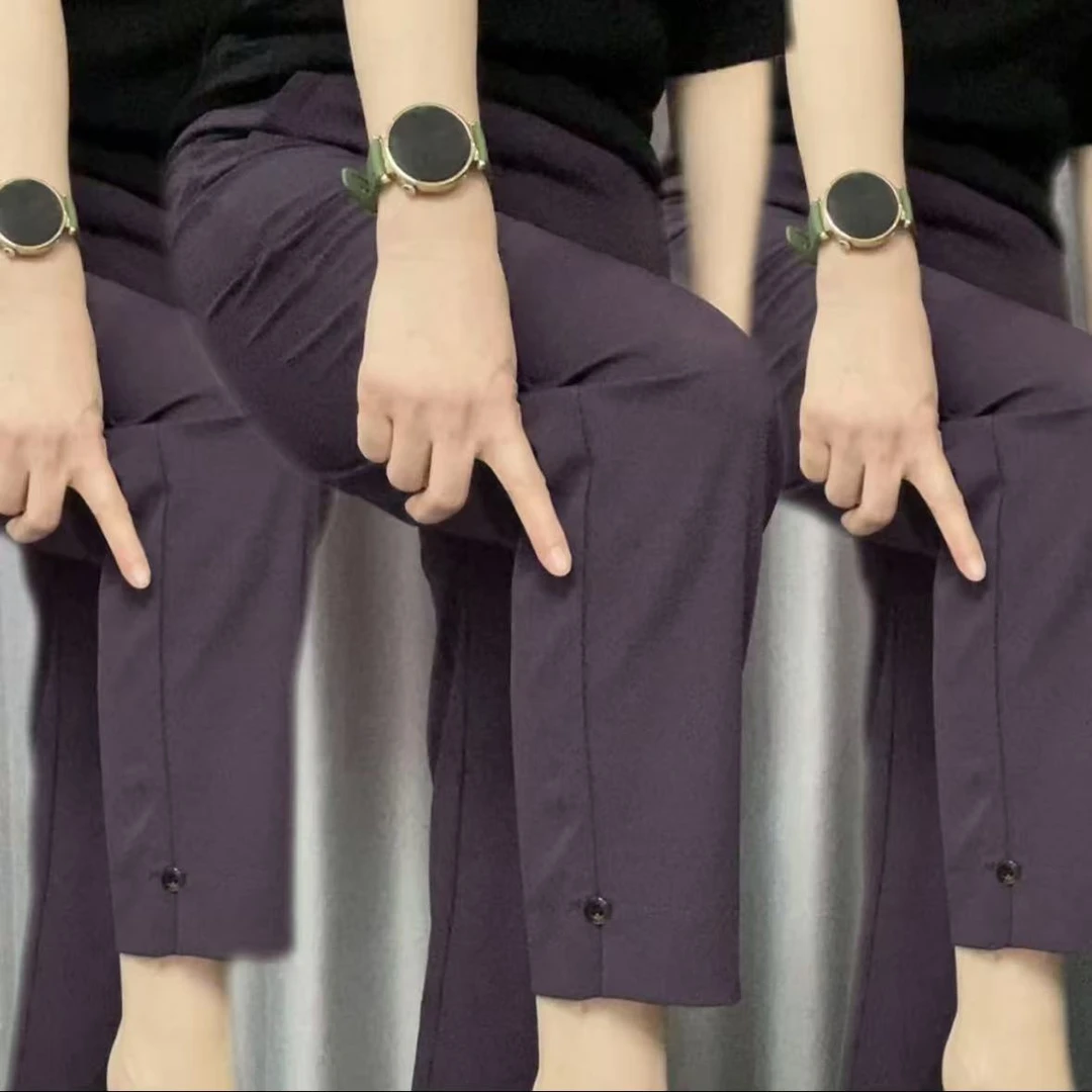 春夏季户外纯色女士薄款洋气百搭松紧腰修身显瘦九分裤-五女裤