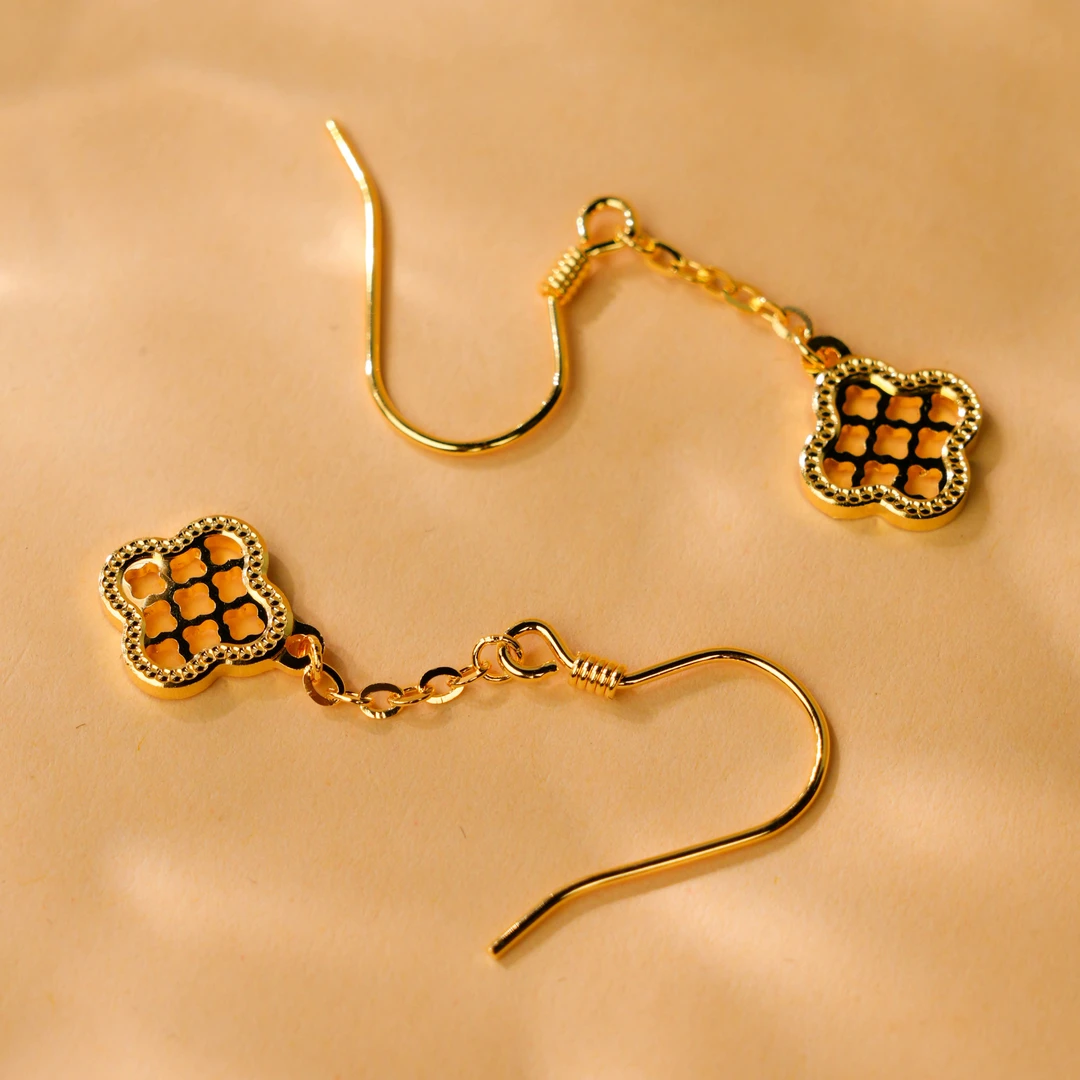 足银耳饰 足银网格幸运草耳坠清新简约时尚女款