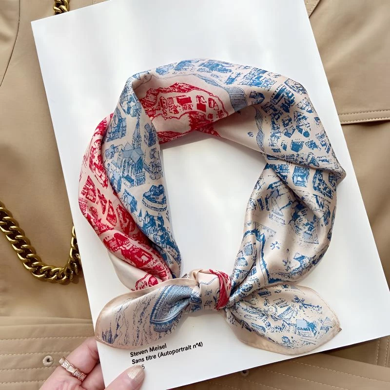 桑蚕丝单面骏马之城50方巾夏季薄款韩版时尚气质真丝护颈丝巾A059