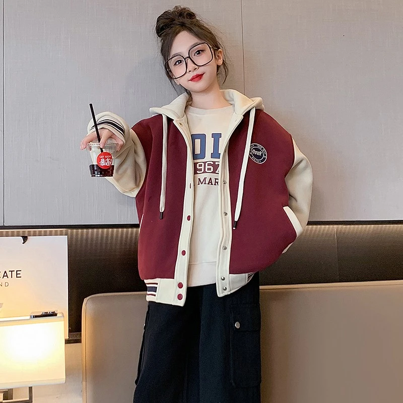 巴拉巴拉童装适用女童秋装外套春秋款2025新款儿童棒球服卫衣连帽