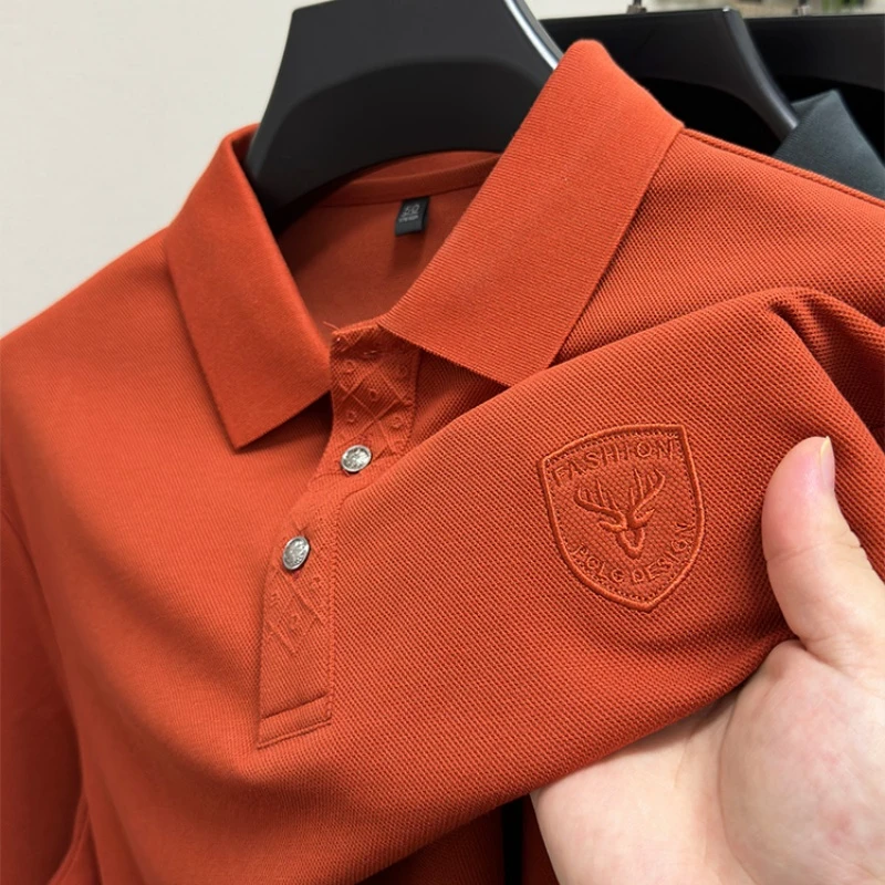 CATIA SELI丝光棉长袖t恤男士带翻领休闲宽松商务高端上衣POLO衫