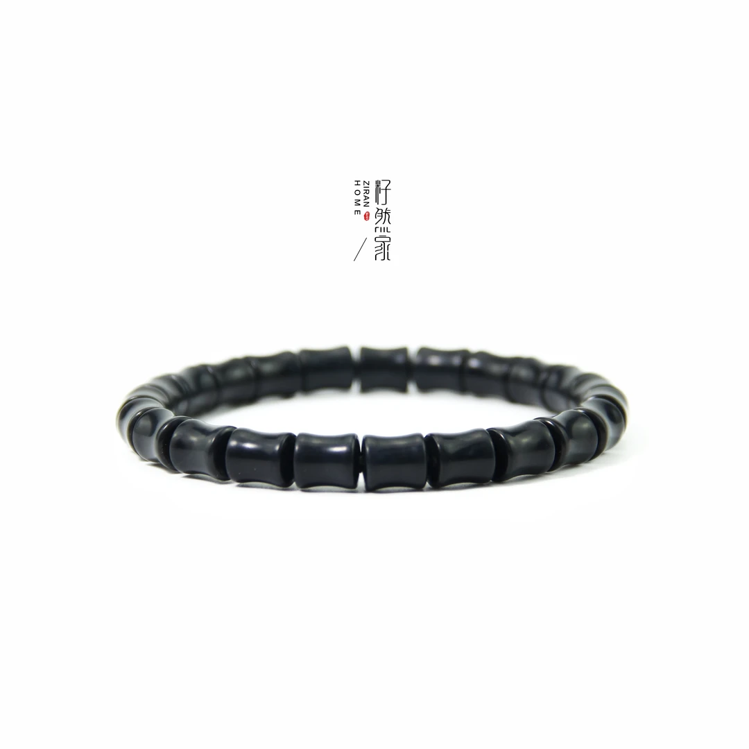 天然和田玉墨玉精工竹节手串7mm单圈国风简约小众个性百搭男女款