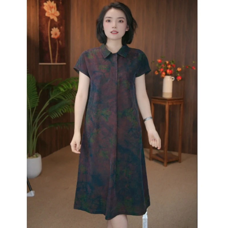 遇裳(99251)100桑蚕丝香云纱双面穿龟裂纹连衣裙