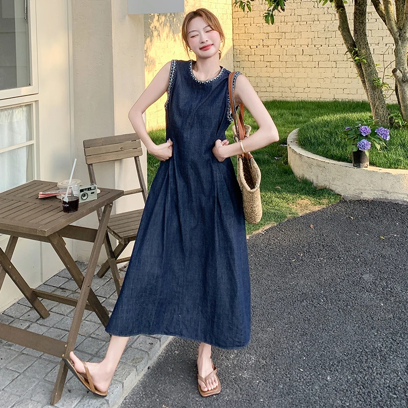 法式气质牛仔无袖连衣裙女夏季新款收腰显瘦高级感超好看背心裙子