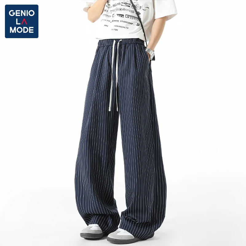 GENIO LAMODE凉呼呼美式潮牌休闲裤男士夏季条纹宽松垂感冲锋裤子