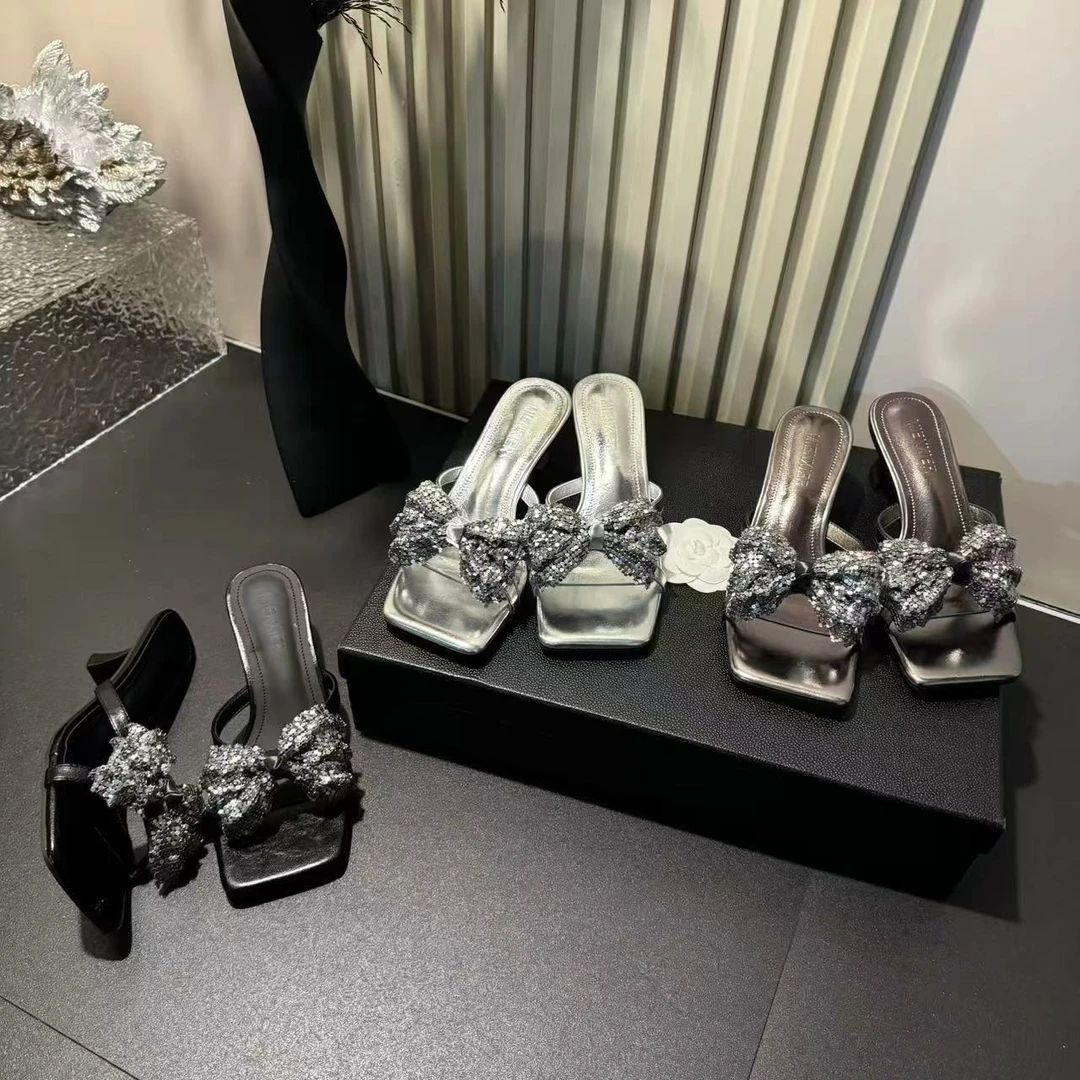 2025年小众设计高级蝴蝶结夏季新款时尚百搭舒适高跟爆款凉拖-5CM