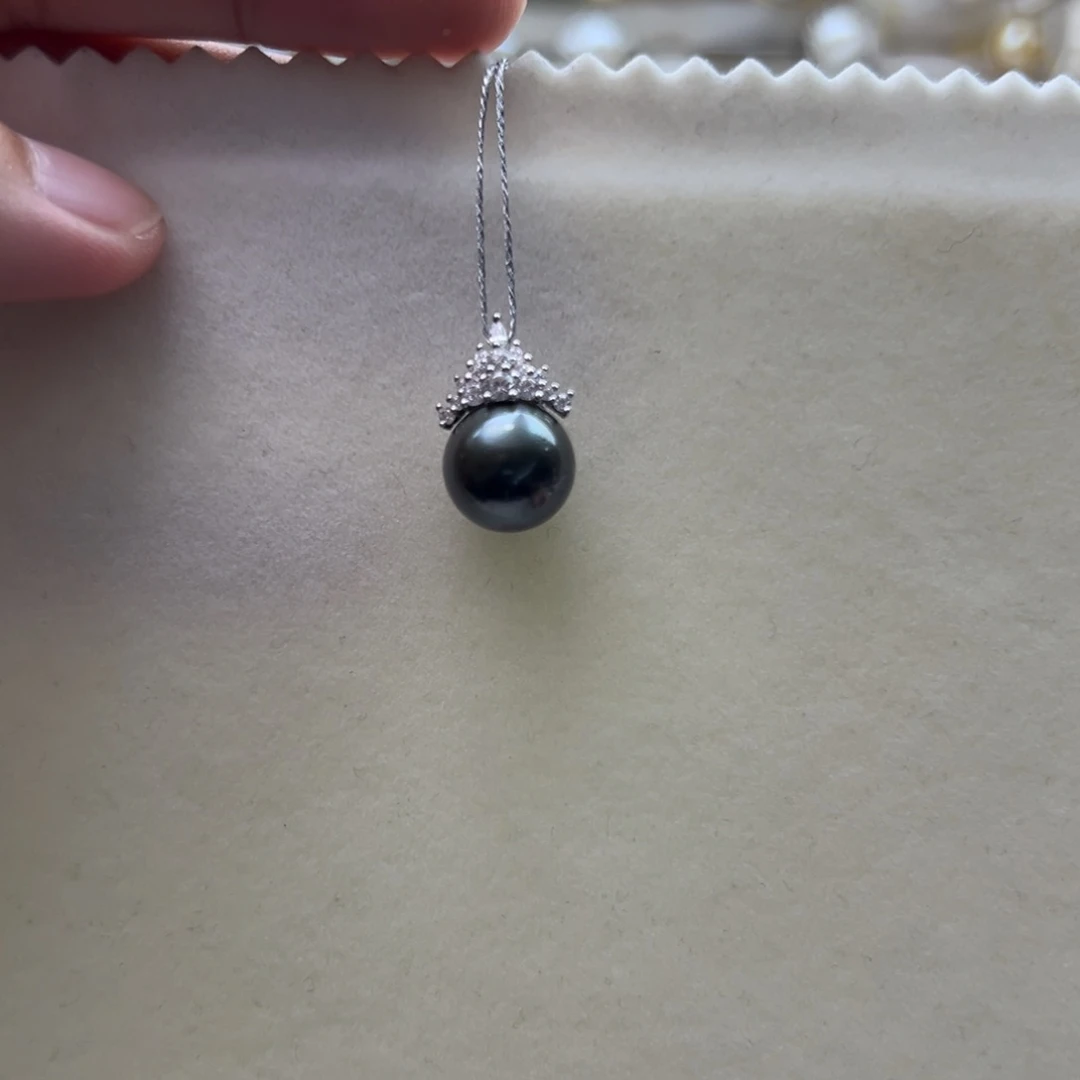 银S925镶嵌吊坠(不含链)海水珍珠11.7mm大溪地冰雪款