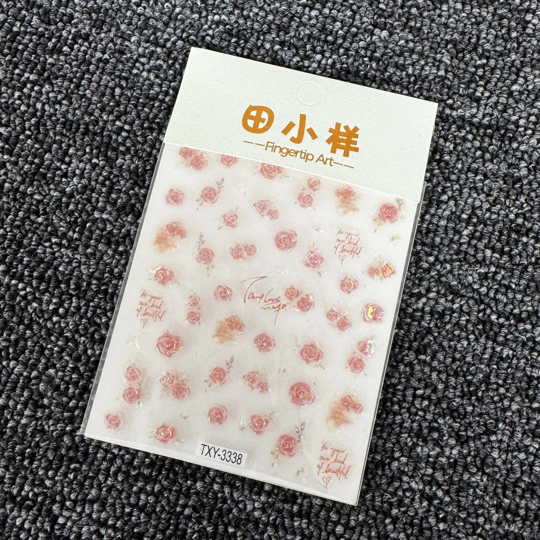 【3张TXY-3338】ins风蕾丝小熊可爱学生夏日哑光卡通珠光美甲贴纸